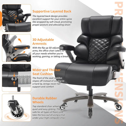 700lbs Big and Tall Office Chair-Large Computer Chair with Adjustable Lumbar Support 3D Flip Arms Plus Size Wheels,, Customized