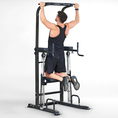Power Tower Dip Station Pull Up Bar Exercise Tower, Free Standing Pull Up Bars For Home Gym Strength Training Workout Equipment
