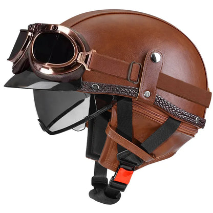 Retro Motorcycle Helmet DOT Approved Built in Sunglasses Casco Moto Helmet Detachable Insert Liner Vintage German Half Helmet