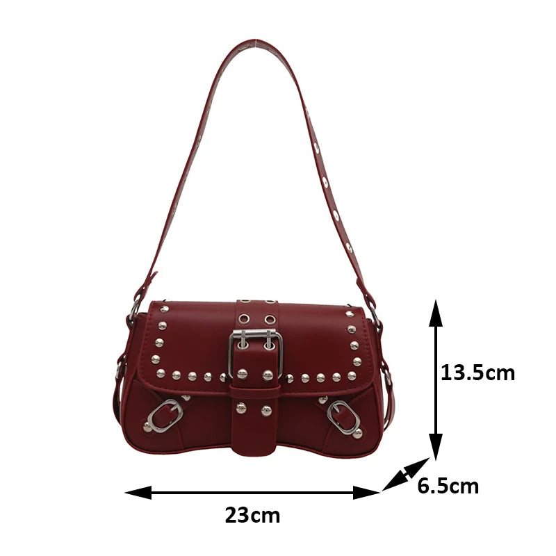 Shoulder Bag for Women Pink Underarm Bags PU Leather Crescent Bags with Rivet Small Y2k Purses Trendy Armpit Purse