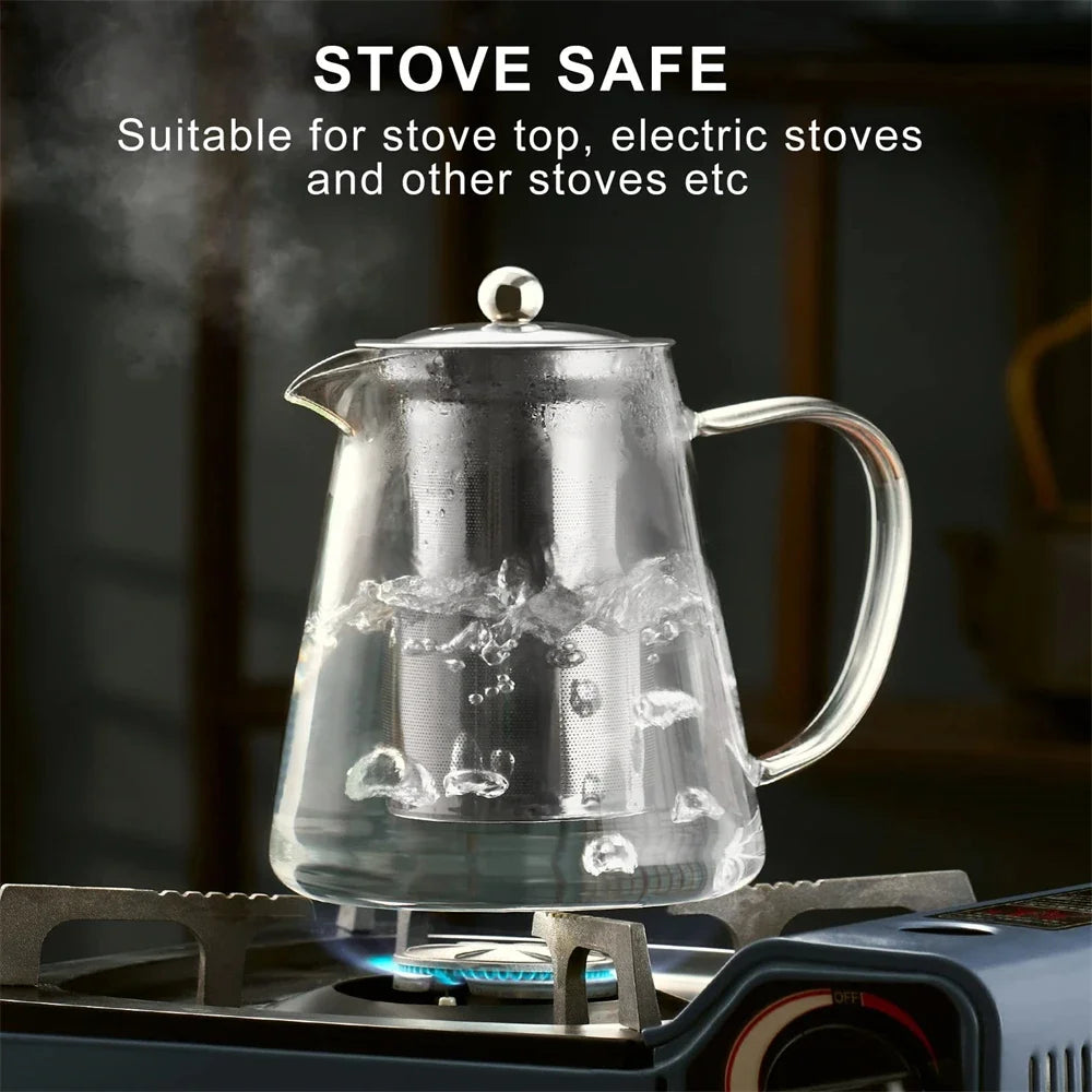 450/1300ML Arshen Filterable Heat-resistant Glass Teapot With 304 Stainless Steel filter Can Heated on Fire Clear Glass Teapot
