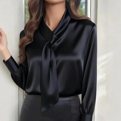 Satin Long Sleeve Shirt Women Elegant Slik Tops Female Solid Color Office Blouse For Women Spring Autumn Pullover