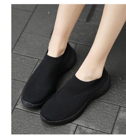 Women's Solid Color Sneakers Breathable Mesh Woven Outdoor Lightweight Low Top Walking Running Sports Socks Shoes