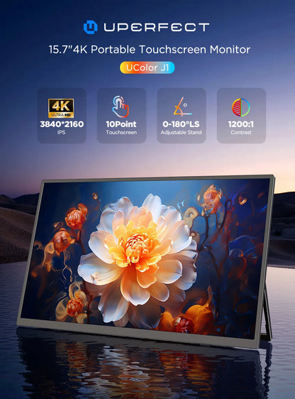 UPERFECT 4K Portable Monitor Touchscreen 15.7” 100% sRGB Laptop Monitor 3840 * 2160 UHD 350 Nits Ultra-Slim USB-C & MINI HDM VESA & Stand Travel Screen for Computer PC Game Consoles