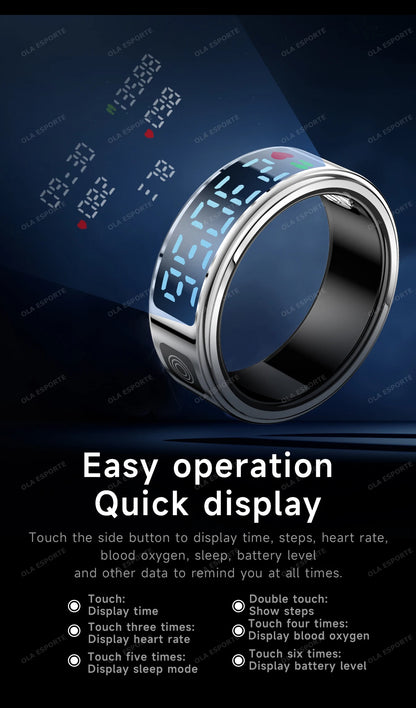 Display Screen Smart Ring Bluetooth Connection Heart Rate Sleep Monitoring Multi-function Ring Multiple Sports Modes Waterproof
