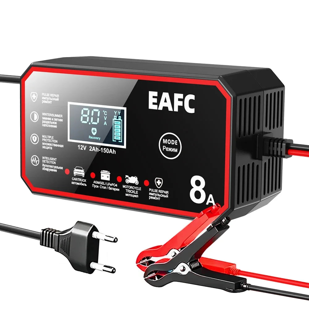 12V 8A Smart Car Battery Charger Automatic Start Fast Charger Pulse Repair Motorcycle Truck Battery Charger GEL Lead Acid