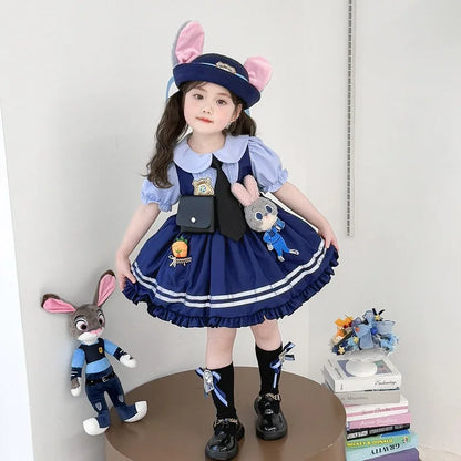 Girl Cosplay Judy Hopps Police Officer Dress Ear Sheriff Hat Bunny Costume Kids Dress Up Halloween Rabbit Disguise Dress Outfits