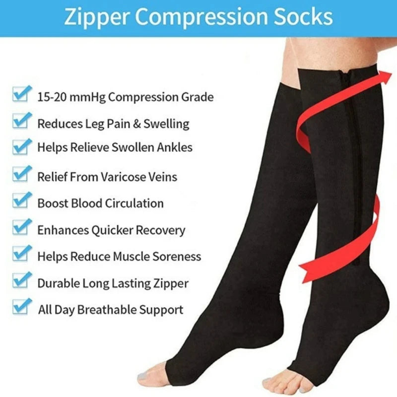 Zipper Compression Socks for Men with Varicose Veins Medical Diabetes Sports Socks for Running Cycling Women's Long Stockings