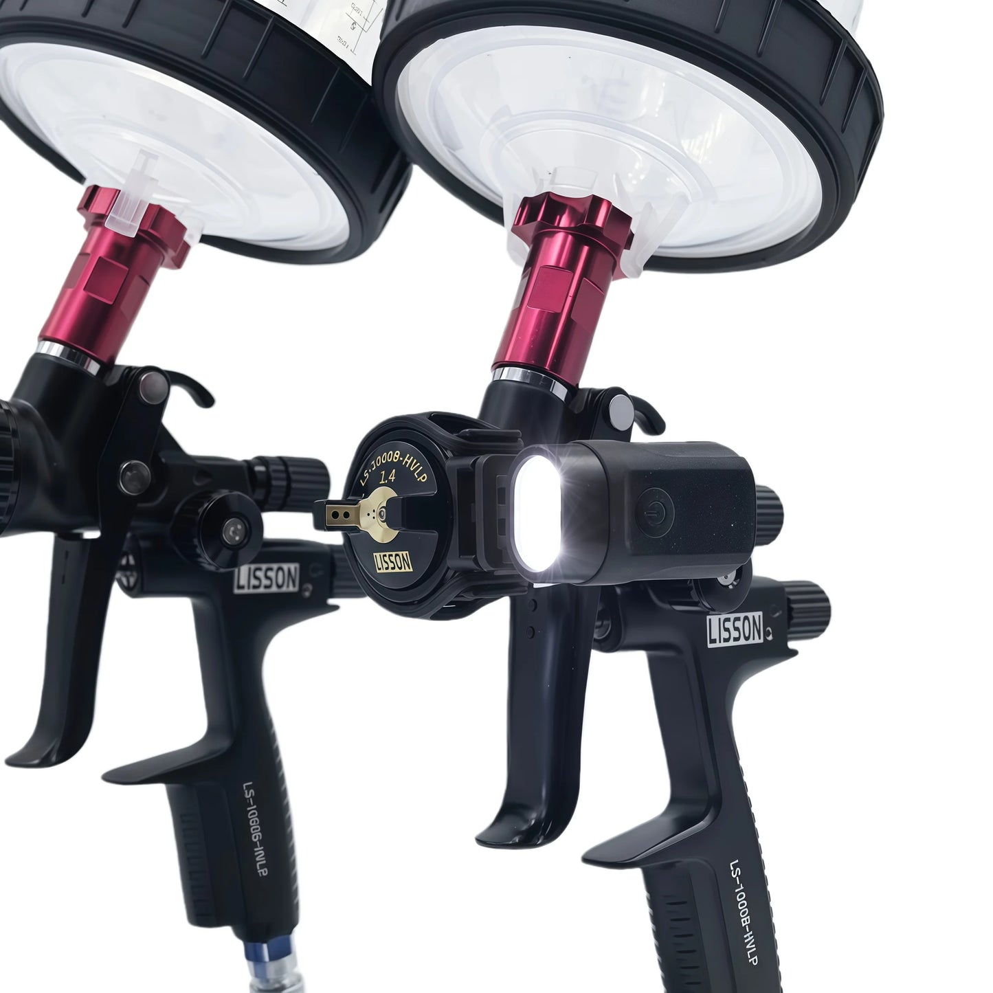 2PCS Black Spray Guns with Transparent Cups 1.3mm Basecoat 1.4mm Clearcoat HVLP for Auto Painting Aluminum Body