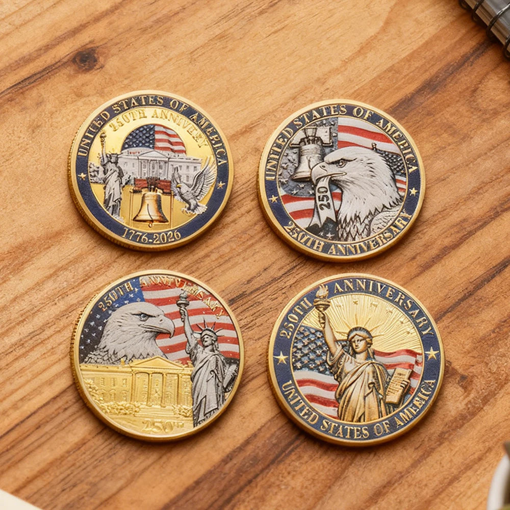 4pcs US 250th Anniversary Commemorative Coins Set in Box American Eagle Military Challenge Coin Collectible Gifts for Holidays