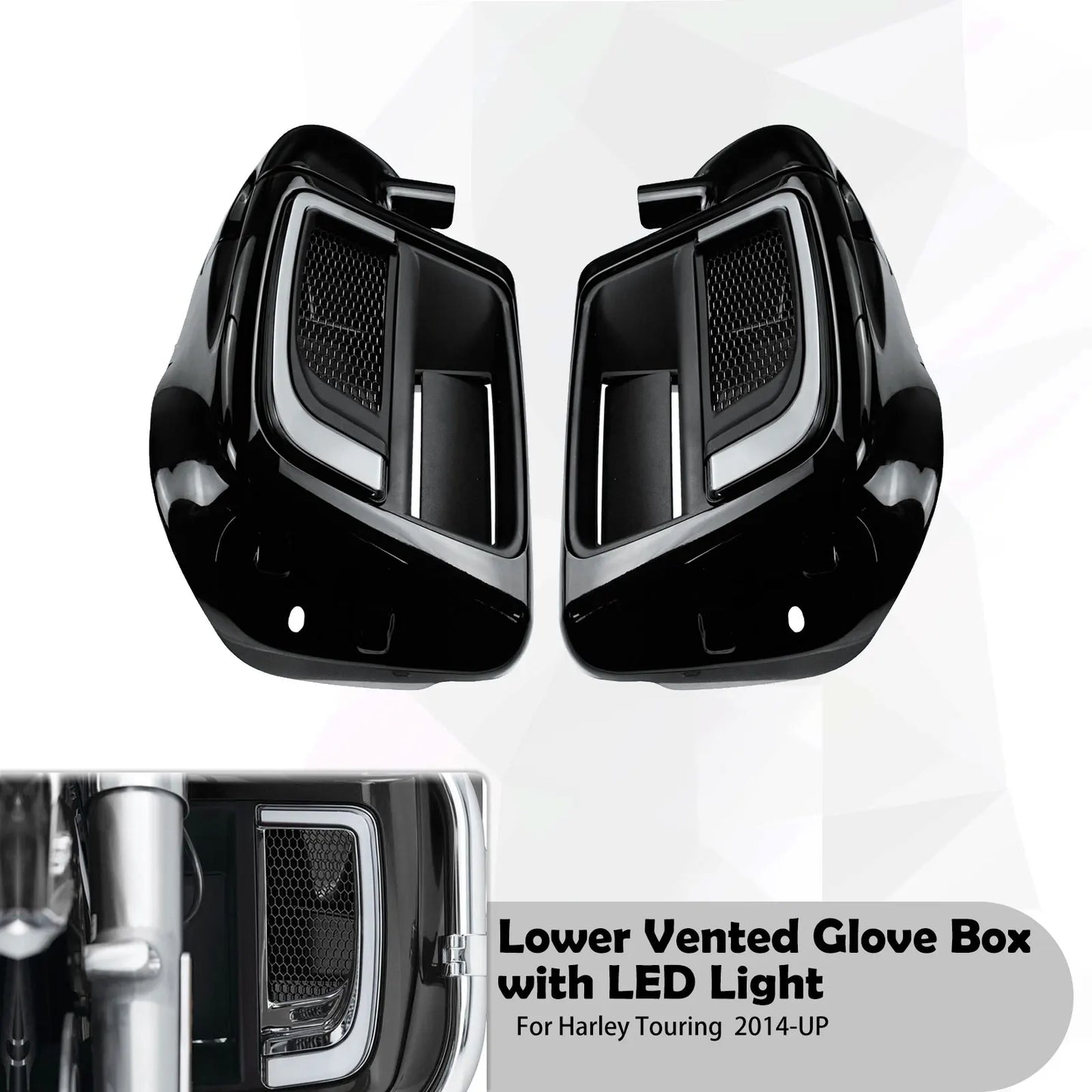 Lower Vented Leg Fairing Glove Box Motorcycle With LED Light For Harley Touring Road King FLHR Street Glide FLTRX FLHTK 2014-Up