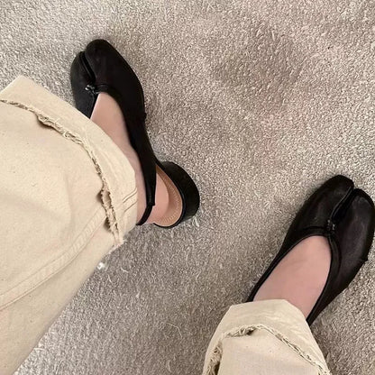 2025 Spring Summer Fashion Soft Leather Split Toe Women Pumps Casual Comfortable 3.5cm Low Heeled Slingbacks Tabi Ballet Shoes