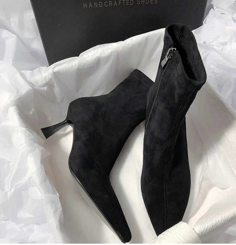 Pointed Toe Women Sock Short Boots Fashion Side Zippers Slim Ankle Booties Thin High Heel Autumn Winter Ladies Shoes