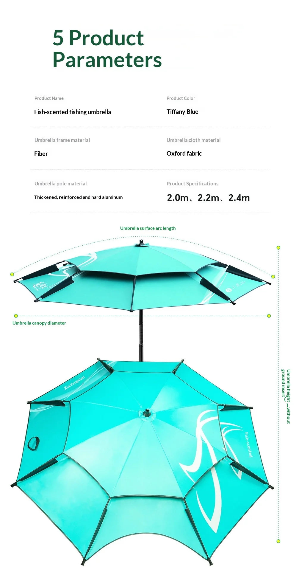 Heavy Duty Fishing Umbrella Thick UV Sunshade Three Fold Large Double Pole Beach Patio Camping Umbrella Base Included Outdoor