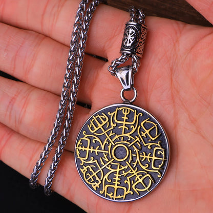 Vintage Vegvisir Viking Compass Pendant Necklace for Men Stainless Steel Fashion Nordic Amulet Beaded Necklace Jewelry Wholesale