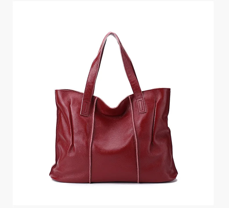 Women's Luxury Designer Natural Cowhide Soft Handbag Famale Fashion Shoulder Bag Ladies Cow Leather Large Capacity Tote Bag