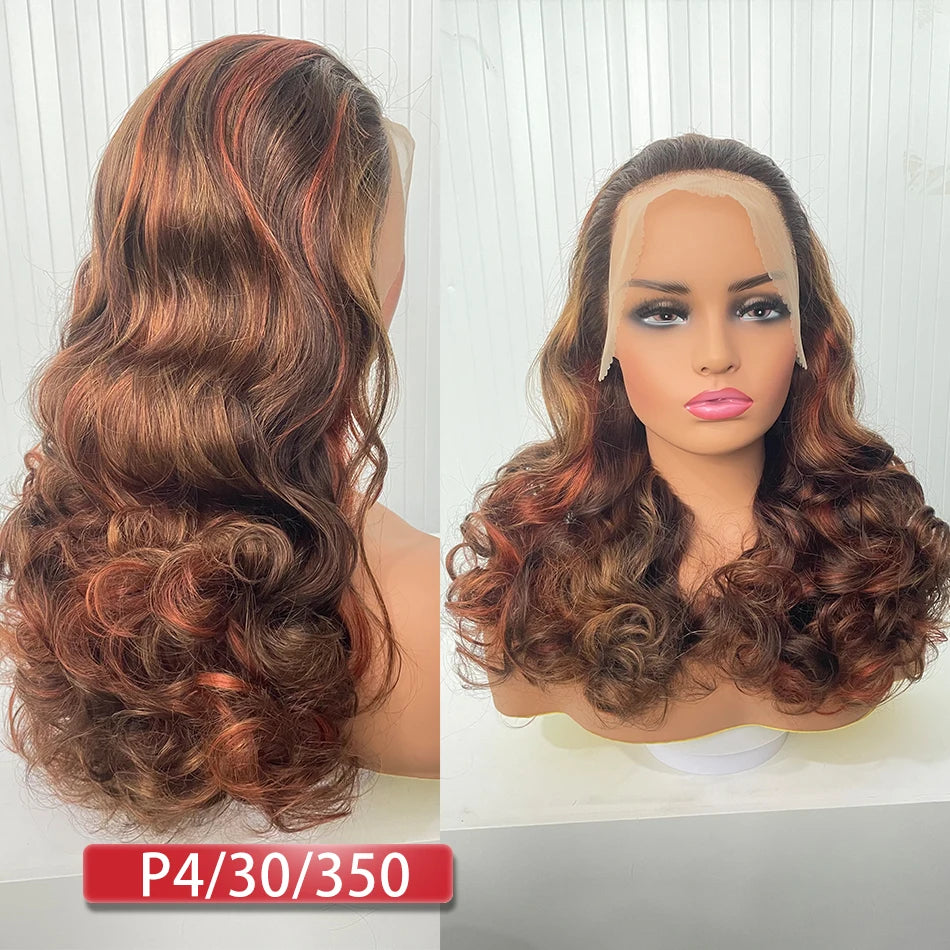 100% Vietnamese Hair Wigs Super Double Drawn Ombre Bouncy Body Wave 250 Density Highlight HD Lace Frontal Wigs Human Hair Genger