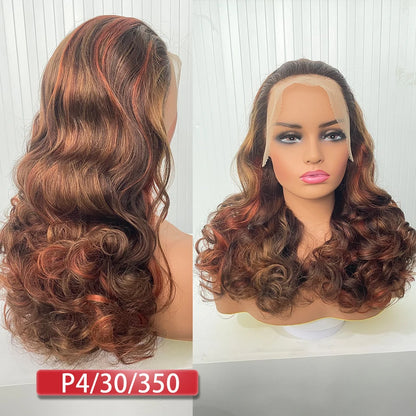 100% Vietnamese Hair Wigs Super Double Drawn Ombre Bouncy Body Wave 250 Density Highlight HD Lace Frontal Wigs Human Hair Genger