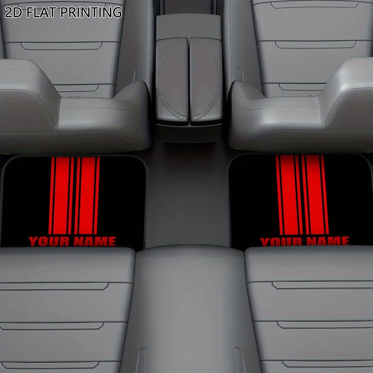 Custom 4pcs Car Floor Mats With Personalized Name/Text - Red Vertical Stripes On Black, All-Season Durable Polyester Auto Liners