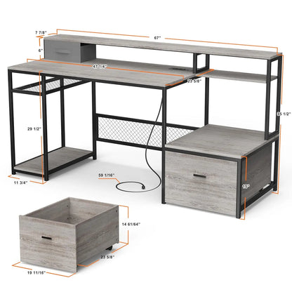 Home Office Desks with Drawers, 66'' Computer Desk with Storage, Office Desk with Monitor Stand, Work Desk with, Customized