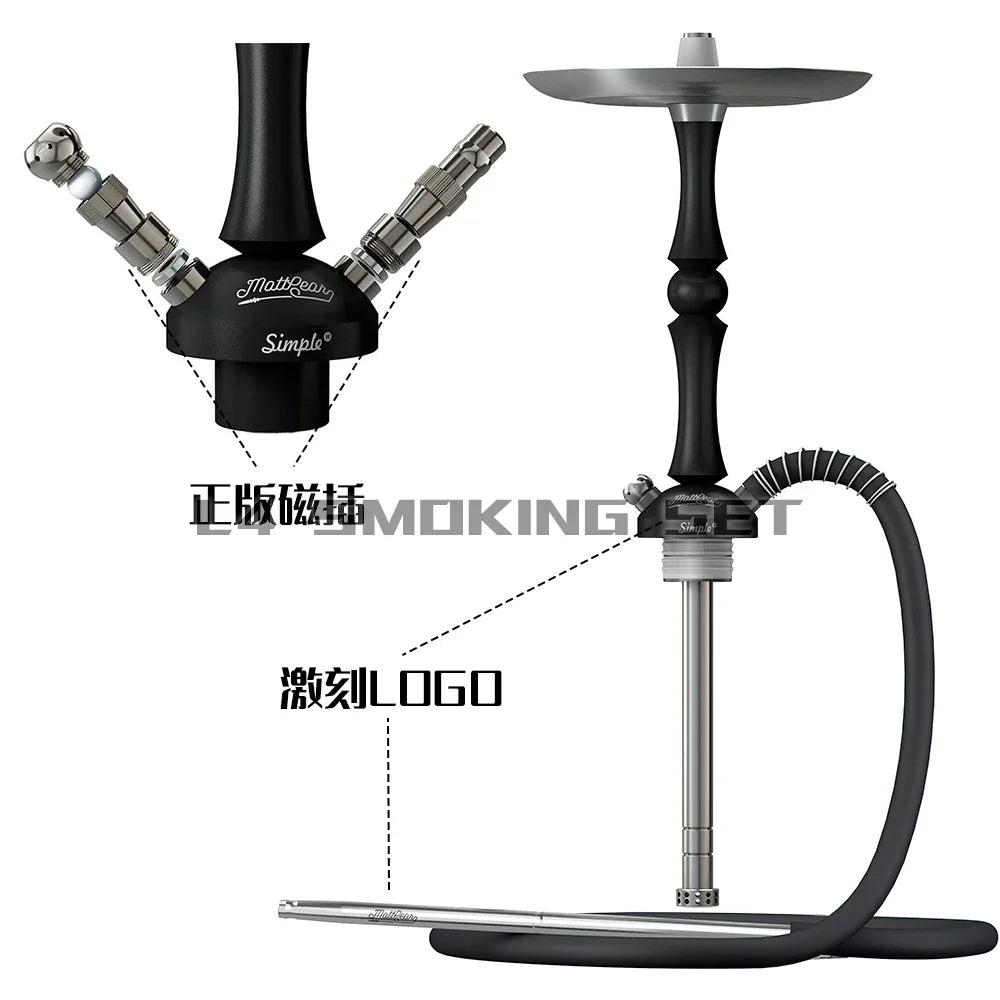 MattPear Simple Hookah Shisha Set 304 Stainless Steel 56cm single tube Large Hookah Shisha Set With Bottle