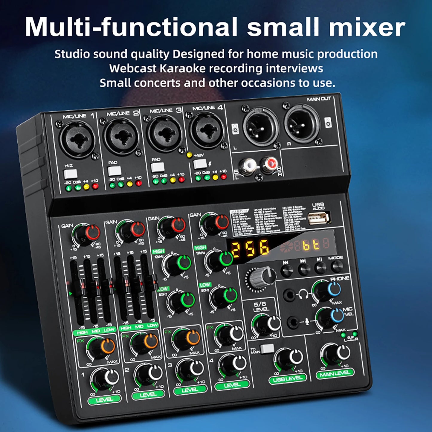 GAX-GT6  Professional 6-channel audio mixer, portable audio card, mixer，6-channel DJ controller/audio console mixer