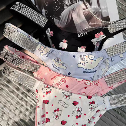 Sexy Thong Hello Kitty Panties Kawaii Cute Cartoon Underwear Women Ice Silk Briefs Girl Gift Underpants