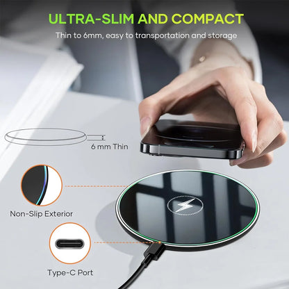 Wireless Charger LED Light Phone Pad Dock For iPhone 17/17 Pro Max 16 15 14 13 12 Pro Max Samsung Xiaomi Fast Charging Station