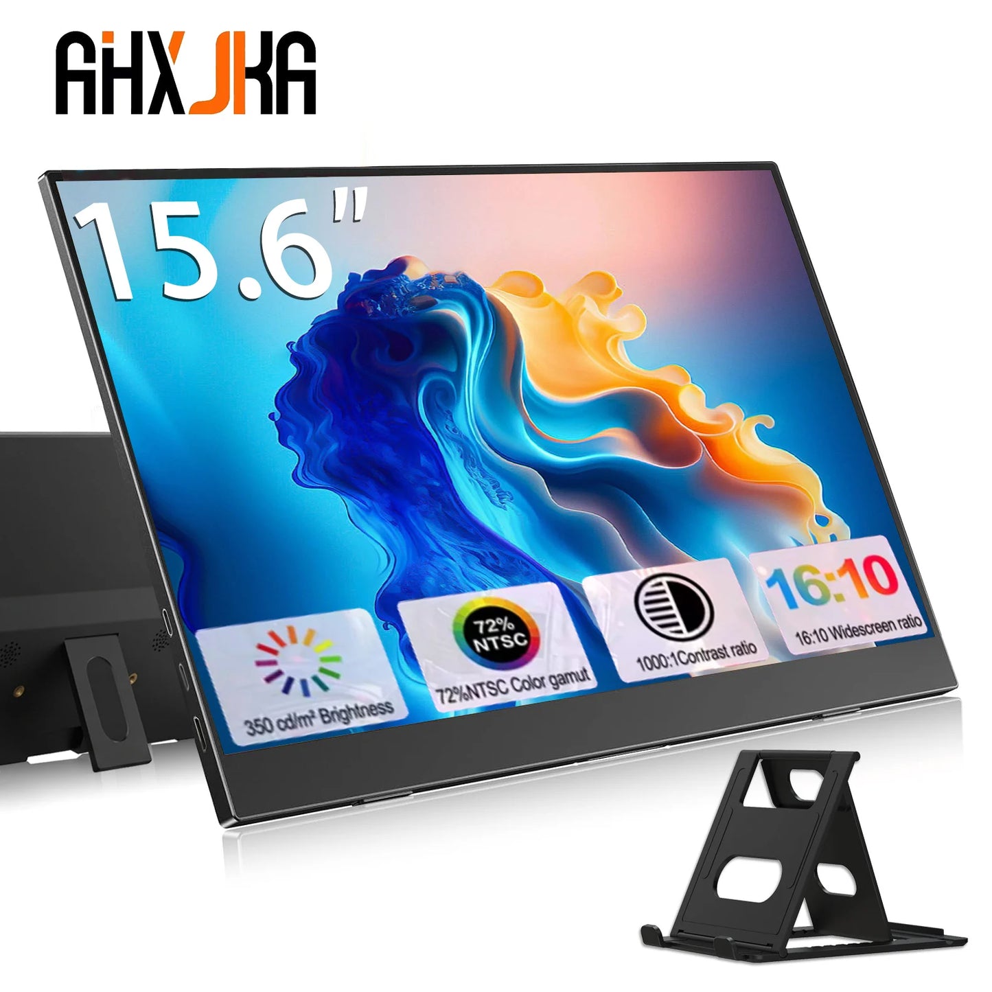 AHXJKA 15.6” Portable Monitor 60HZ IPS USB-C HDMI 250Cd/m² For Laptop XBox PS4 / 5 Switch TV Cell Phone PC Extension Mobile
