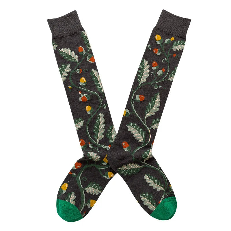 Socks Women's High Tube Calf Knee-length Socks Retro Illustration Art Abstract Street Autumn and Winter Cotton Socks High Sock