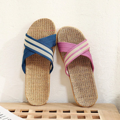 Summer Women's Slippers Home Flats Hemp Luxury Designer Woman Shoes Casual Indoor Slides Couple 2026 Soft Lightweight Large Size
