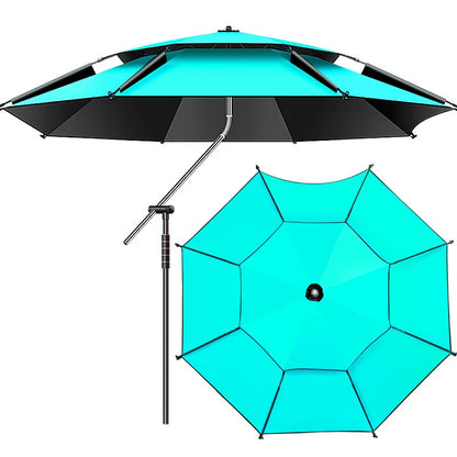 Outdoor Fishing Umbrella Heavy Duty Double Layer UV Protection Waterproof Upgraded Black Coating Patio Beach Base Included