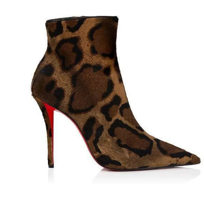 European andAmerican sexy suede leopardprint pointed stagewalking shoes,women's fashion slim high heels,side zipper banquetboots