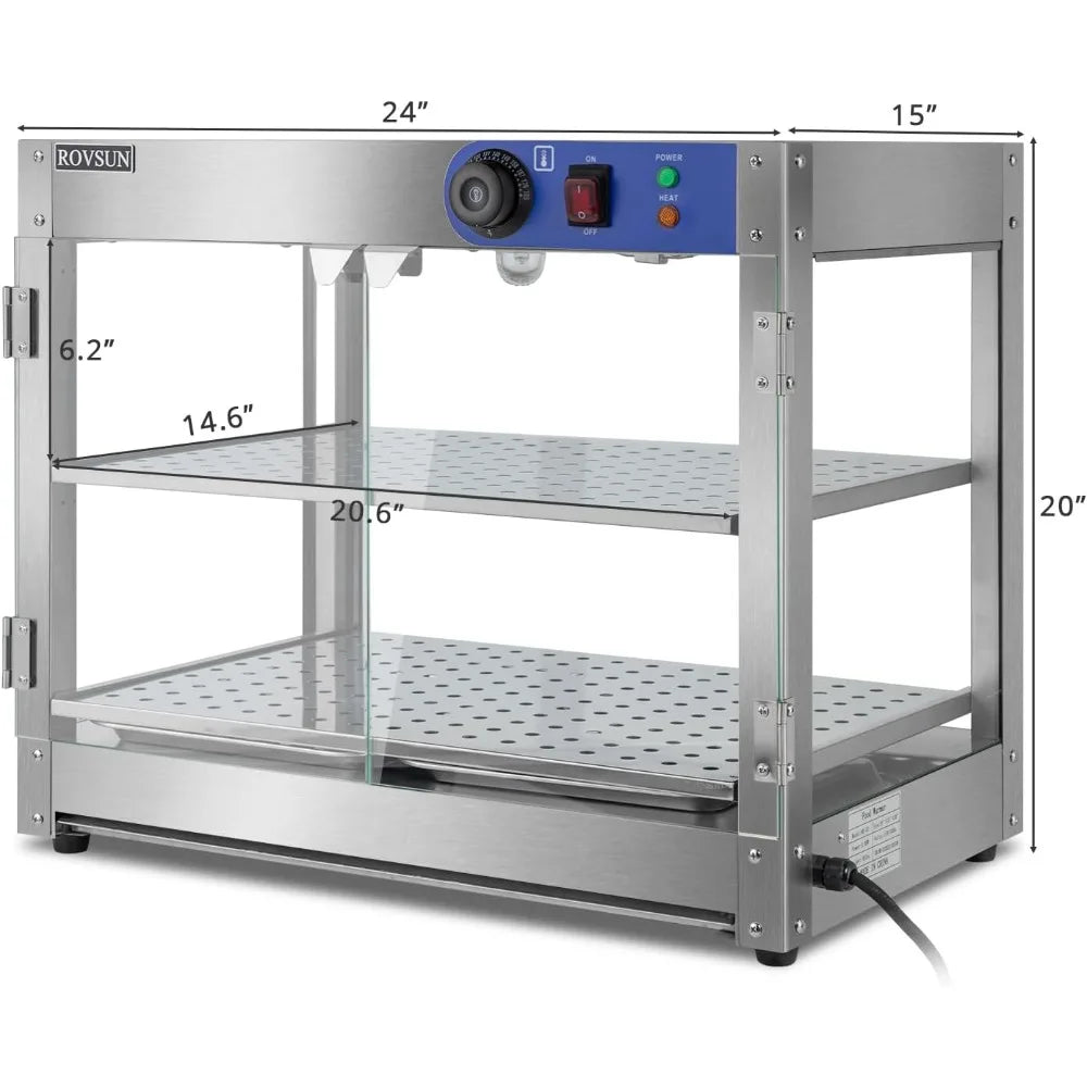 Food Warmer Display Pizza Warmer, Commercial Countertop Food Warmer Electric with Removable Shelves LED Lighting Glass Door, Pa