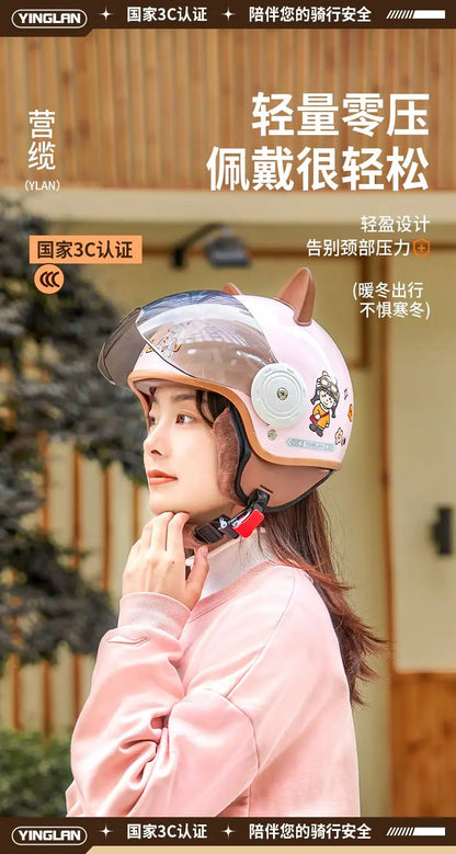 Winter Warm Women's Electric Car Helmet Four Seasons Motorcycle Safety Cap Full Face Helmet 3C Certified Abs Material