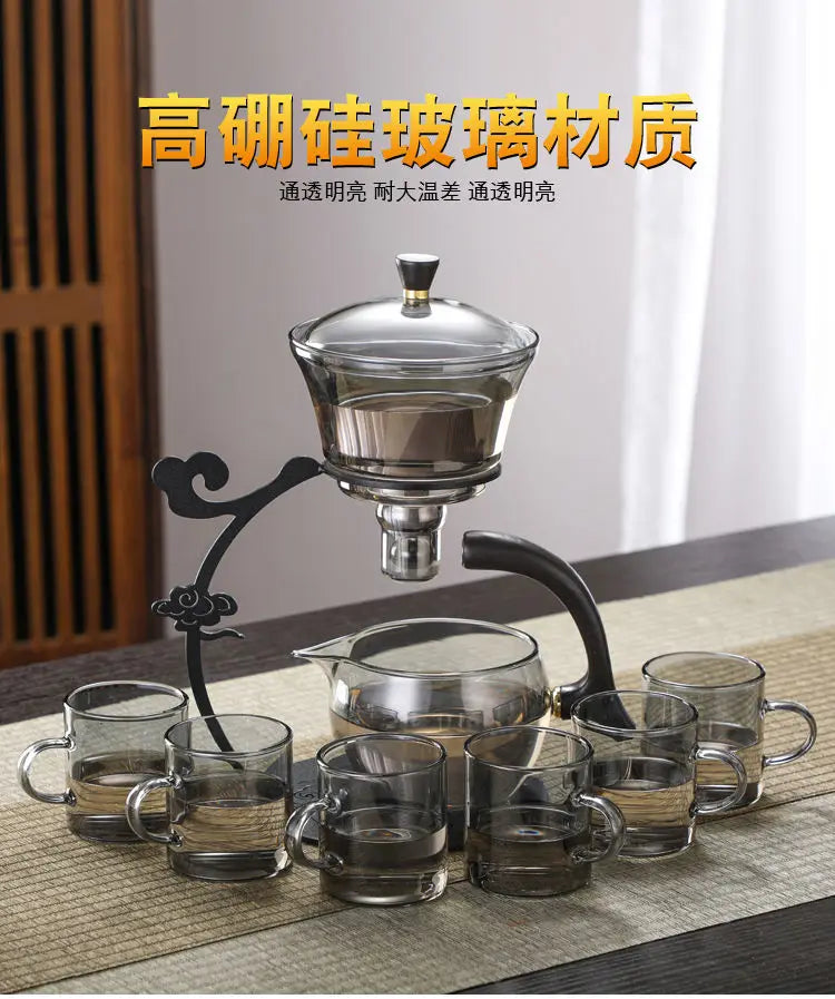Handmade Iron Glass Tea Set Home Tea Magnet Semi-automatic Tea Machine Office Guest Set