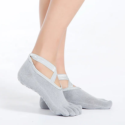 Yoga Dance Indoor Sports Silicone Anti slip Cross Strap Finger Socks