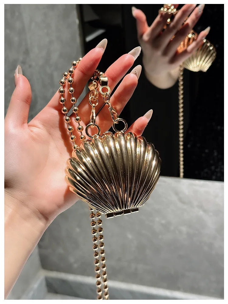 Golden Silver Evening Bag Handbag Luxury Designer Shoulder Crossbody Bags Party Wedding Clutch Mini Heart Pattern Shell Purse