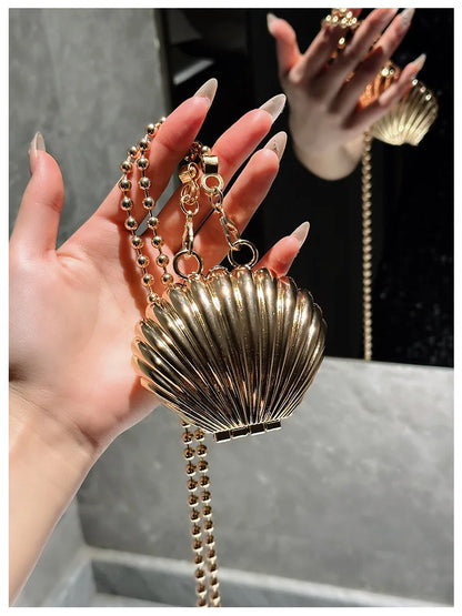 Golden Silver Evening Bag Handbag Luxury Designer Shoulder Crossbody Bags Party Wedding Clutch Mini Heart Pattern Shell Purse