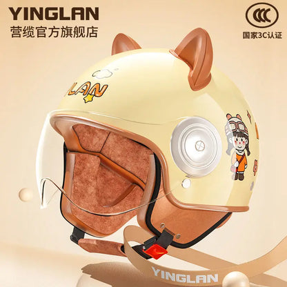 Winter Warm Women's Electric Car Helmet Four Seasons Motorcycle Safety Cap Full Face Helmet 3C Certified Abs Material
