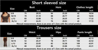 2PCS Women's Yoga Tracksuit midriff-baring short sleeve top high waist Bell-bottom Women Gym Running Training Workout Yoga Set