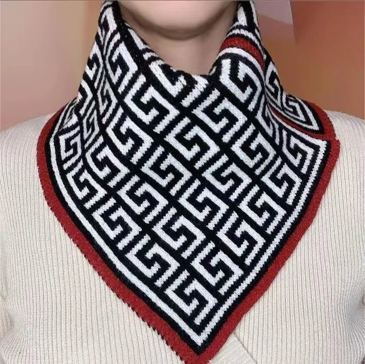 Warm Knitted Scarf with Geometric Pattern, Fashion Winter Neck Warmer for Women and Men, Soft Thick Cold Weather Accessories