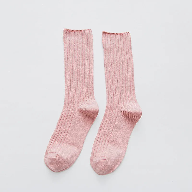 1 Pair Retro Women Cotton Loose Socks Autumn Winter Knitting Solid Color Long Black Korean Japanese Student Girls Stockings