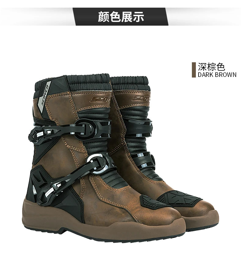 Retro Motorcycle Boots Cowhide Waterproof Mid-Calf Long riding Boots Men Women Riding Motocross Bota Motorbike Motocross Shoes