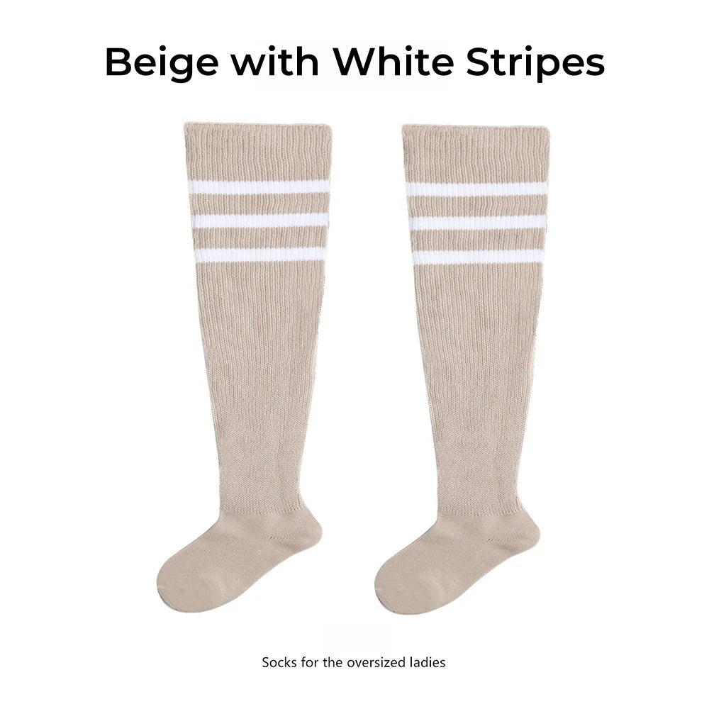 Women's Striped Plus Size Thick Thigh-High Socks Collection Big Girls Acrylic Yarn Stretch Colorful Streaks Leg Warmer Socks