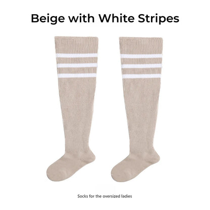 Women's Striped Plus Size Thick Thigh-High Socks Collection Big Girls Acrylic Yarn Stretch Colorful Streaks Leg Warmer Socks