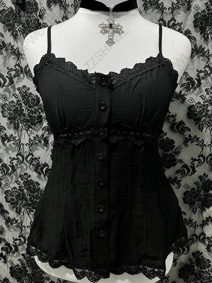 Gothic Y2K Aesthetic Women's Camisole Top Casual Slim Fit Sexy Solid Color Lace Crop Tees Grunge Punk Hotties Summer Streetwear