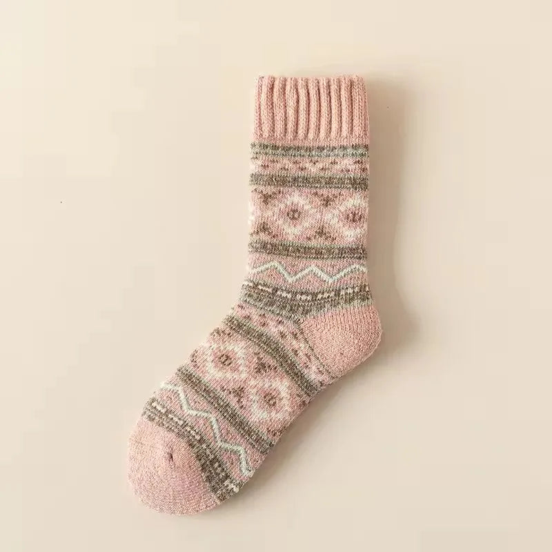 Winter Wool Socks Thickened Socks Retro Ethnic Style Couple Style Warm Mid-Calf Terry Socks