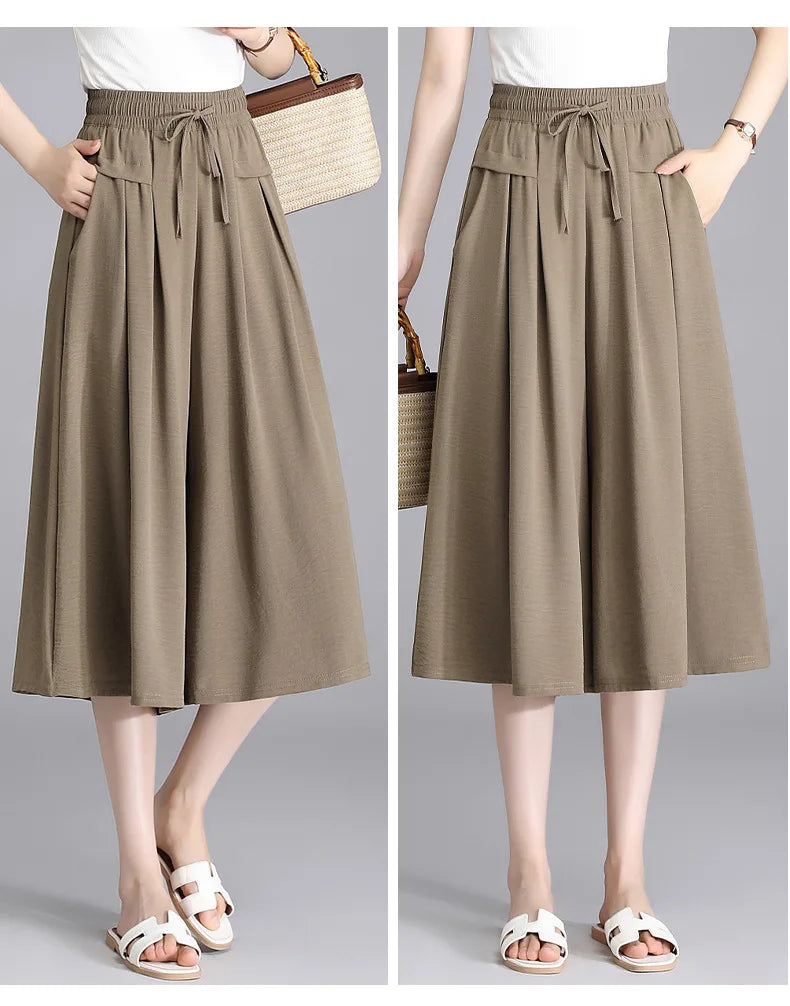High Waist Wide Leg Seven-Foot Pants Women's Summer 2026 New Style Loose Comfortable Casual Trousers Skirt Pants