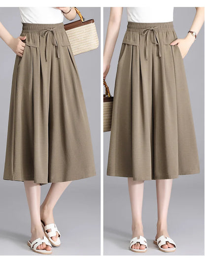 High Waist Wide Leg Seven-Foot Pants Women's Summer 2026 New Style Loose Comfortable Casual Trousers Skirt Pants